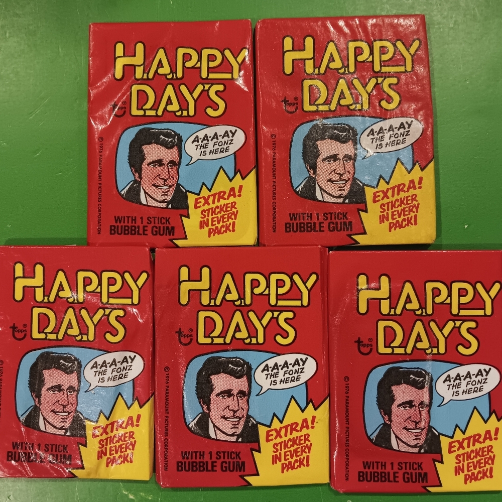 Five(5)1976 Topps Happy Days Trading Cards New Factory Sealed Unopened Wax Packs